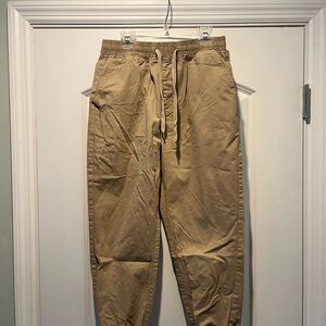 Tan Joggers with Relaxed Fit and Drawstring Waist